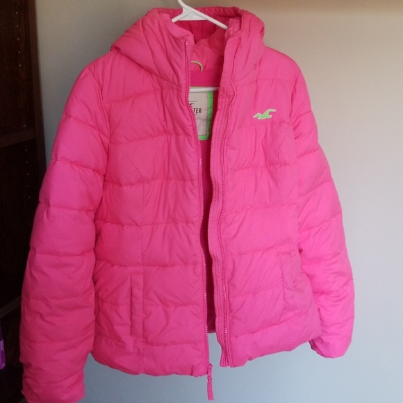 hollister pink puffer jacket